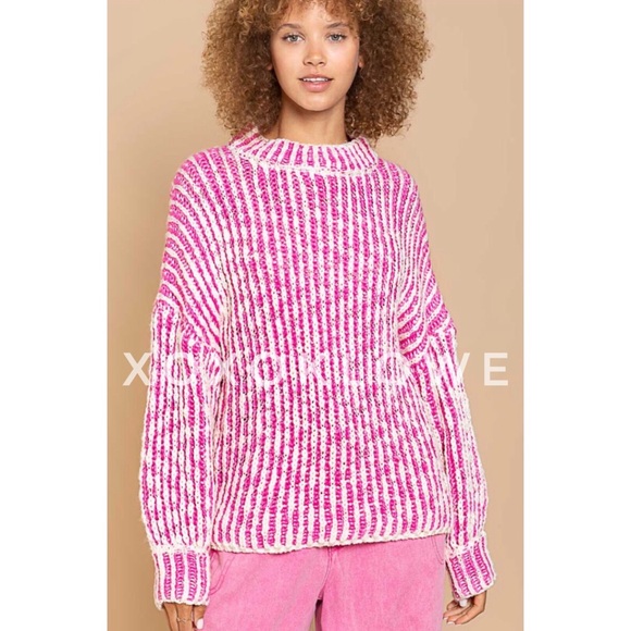 POL Barbie Pink Striped Turtleneck Sweater Relaxed Fit - Picture 8 of 13
